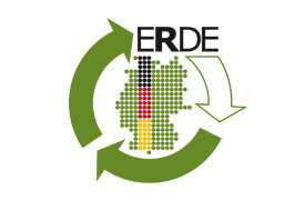 El logo de ERDE con las flechas de reciclaje que forman un círculo y un mapa de Alemania en el centro